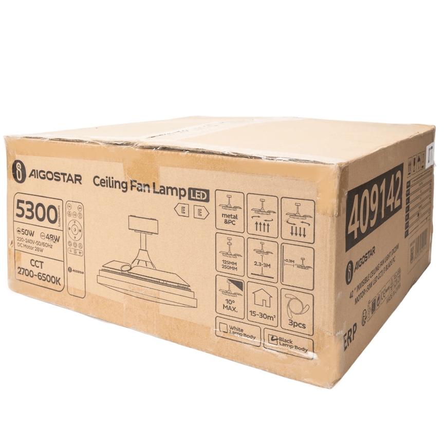 Aigostar - Ventoinha de teto LED com regulação LED/50W/230V 2700-6500K 106cm preto + comando