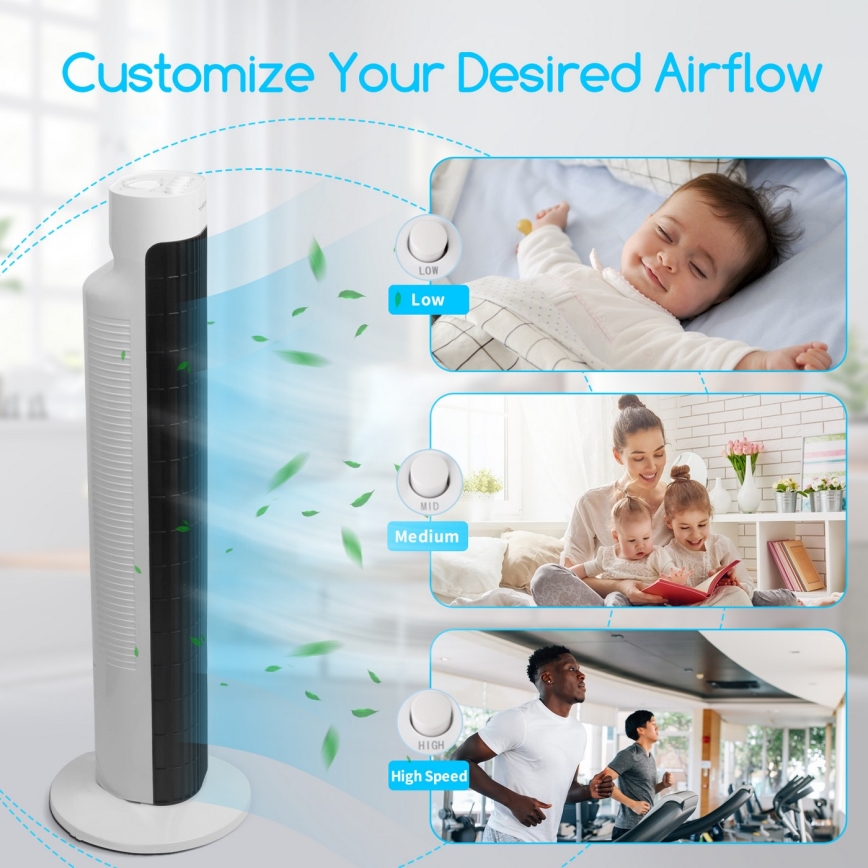 Aigostar - Ventoinha de torre 45W/230V preto/branco