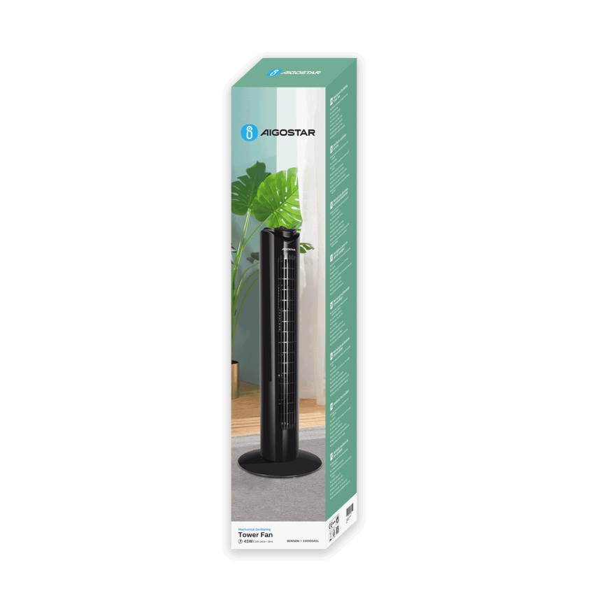 Aigostar - Ventoinha de torre 45W/230V preto
