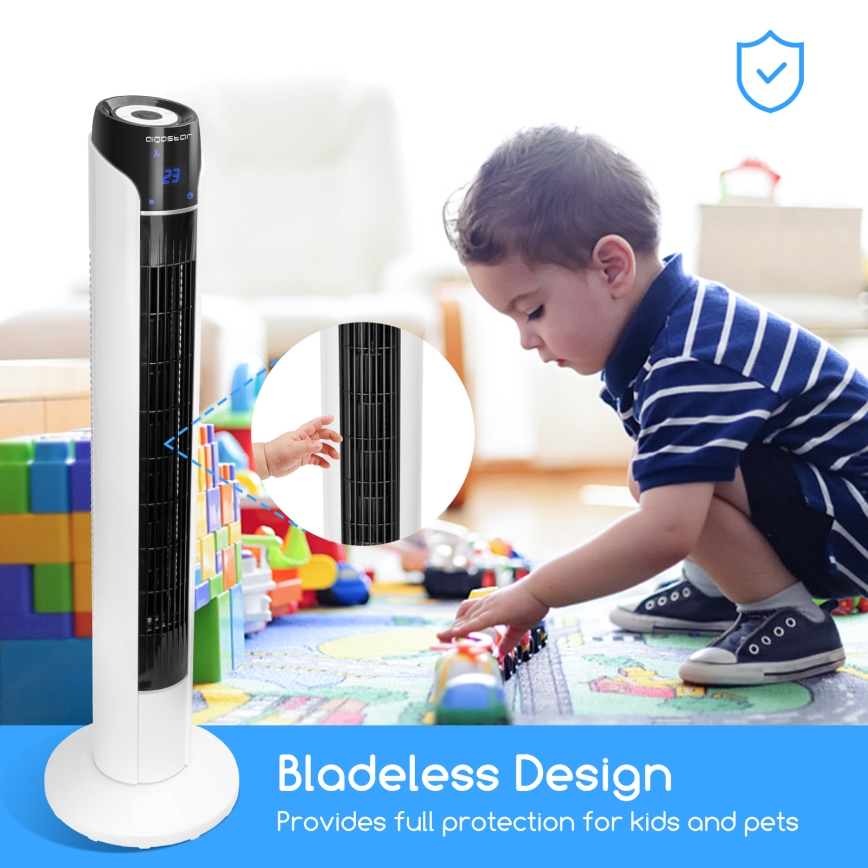 Aigostar - Ventoinha de torre 50W/230V preto/branco + comando