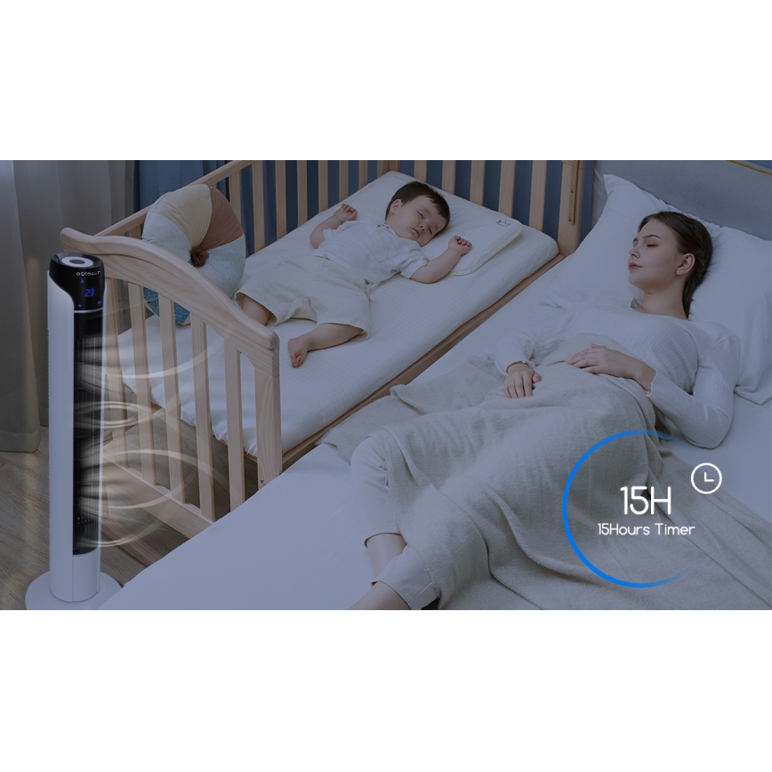 Aigostar - Ventoinha de torre 50W/230V preto/branco + comando