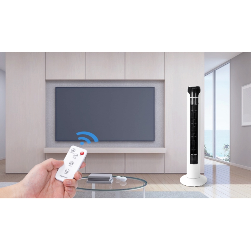 Aigostar - Ventoinha de torre 50W/230V preto/branco + comando