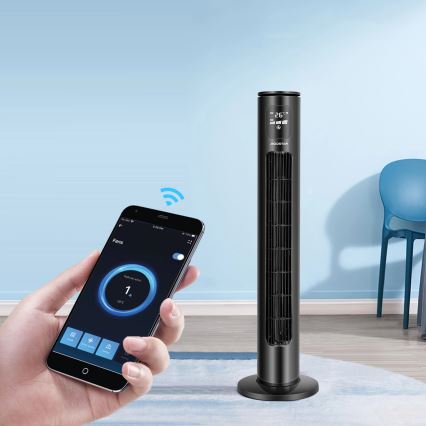 Aigostar - Ventoinha de torre 50W/230V preto Wi-Fi + comando