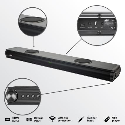 AKAI ASB-29 - Barra de som com subwoofer ativo 120W/230V + comando remoto