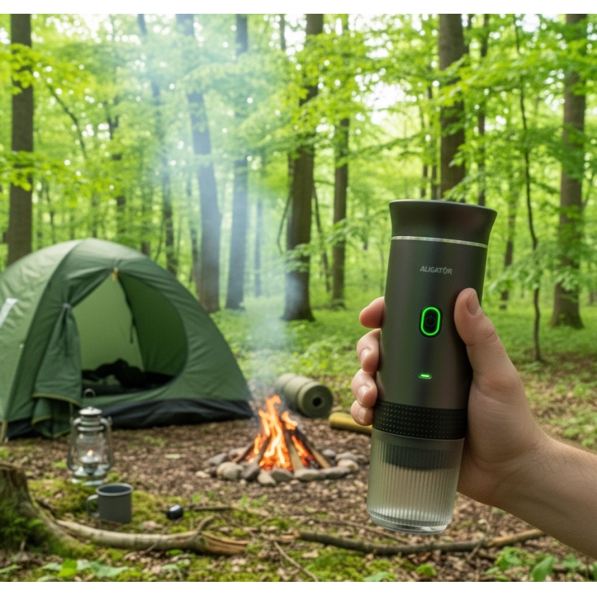 Aligator ACM002 - Cafeteira de viagem recarregável PortaCaffé 3 em 1 72W/7500 mAh cinzenta