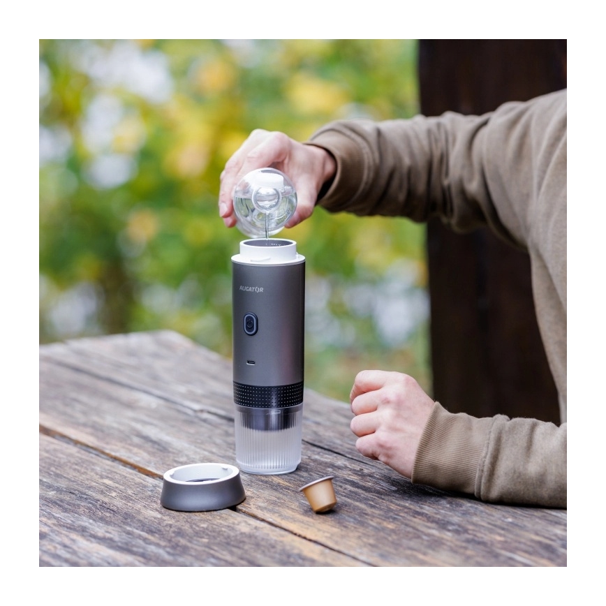 Aligator ACM002 - Cafeteira de viagem recarregável PortaCaffé 3 em 1 72W/7500 mAh cinzenta