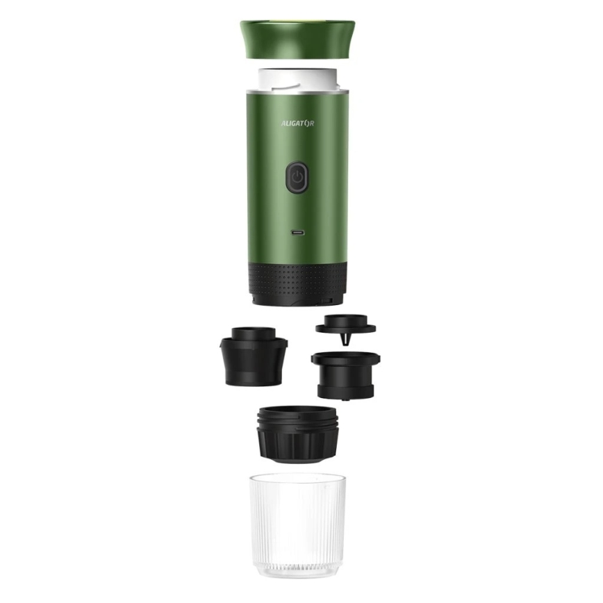 Aligator ACM003 - Cafeteira de viagem recarregável PortaCaffé 3 em 1 72W/7500 mAh verde
