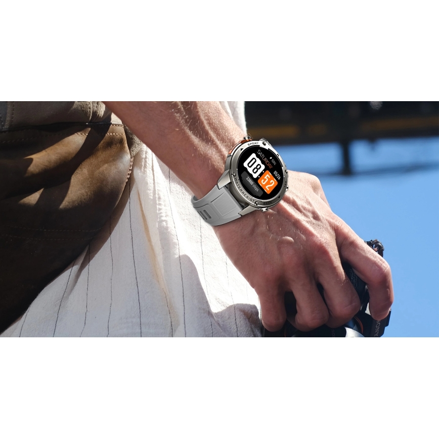 Aligator AW12SR - Smartwatch com GPS, bateria 500 mAh, certificação IP69K, prateado