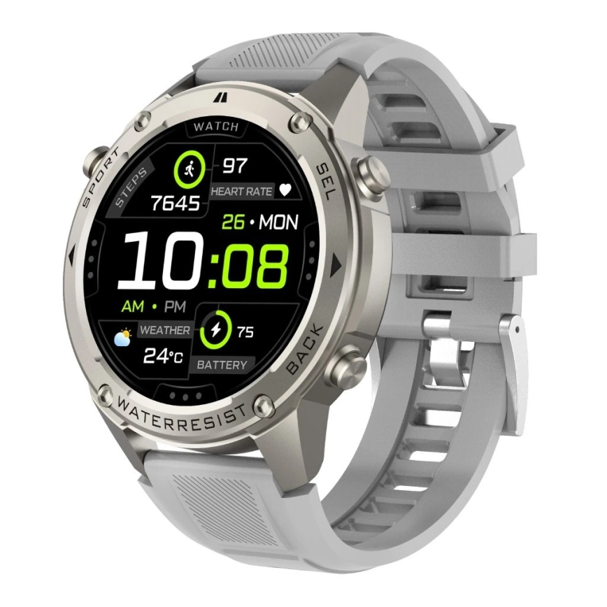 Aligator AW12SR - Smartwatch com GPS, bateria 500 mAh, certificação IP69K, prateado