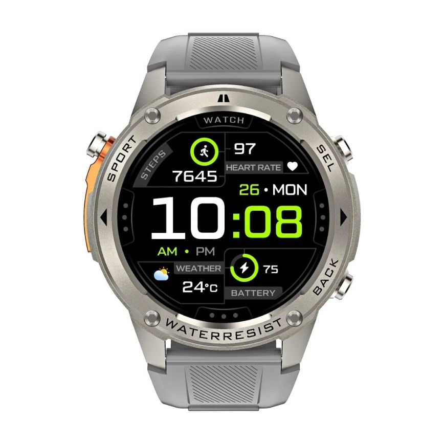 Aligator AW12SR - Smartwatch com GPS, bateria 500 mAh, certificação IP69K, prateado