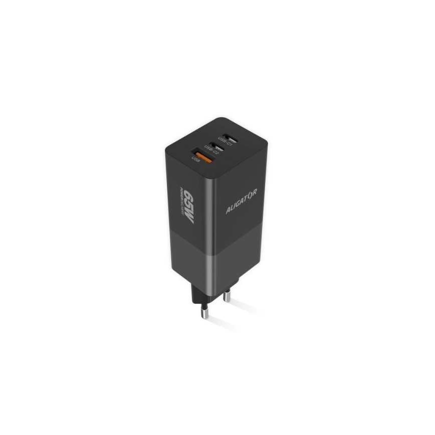 Aligator CHPD0027 - Adaptador de carregamento rápido GaN Power Delivery 65W 2x USB-C + USB-A preto