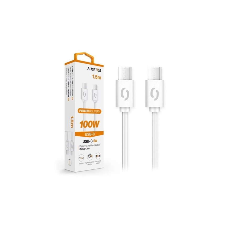 Aligator DATKP47 - Cabo USB-C para USB-C, Power Delivery 100 W, 1,5 m, branco