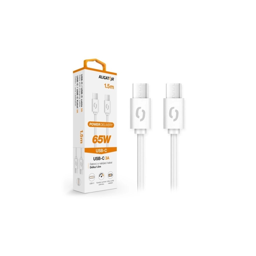 Aligator DATKP49 - Cabo USB-C para USB-C 65W Power Delivery 1,5 m branco