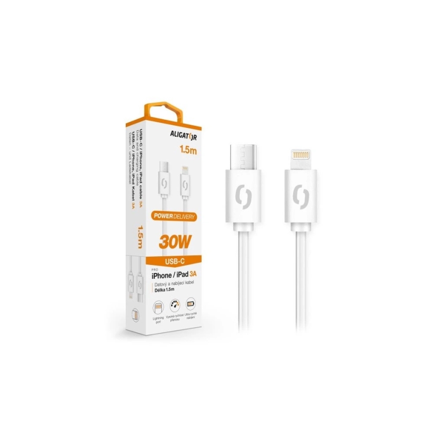Aligator DATKP51 - cabo USB USB-C / Lightning 30 W Power Delivery 1,5 m branco