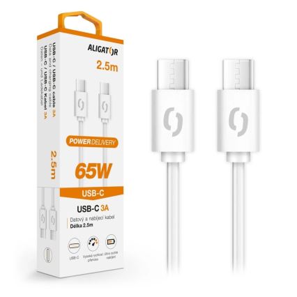 Aligator DATKP59 - cabo USB-C para USB-C com Power Delivery de 65 W, 2,5 m, branco