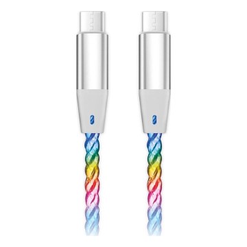Aligator DATKP62 - cabo USB-C para USB-C com iluminação LED e Power Delivery de 65W, 1,2m
