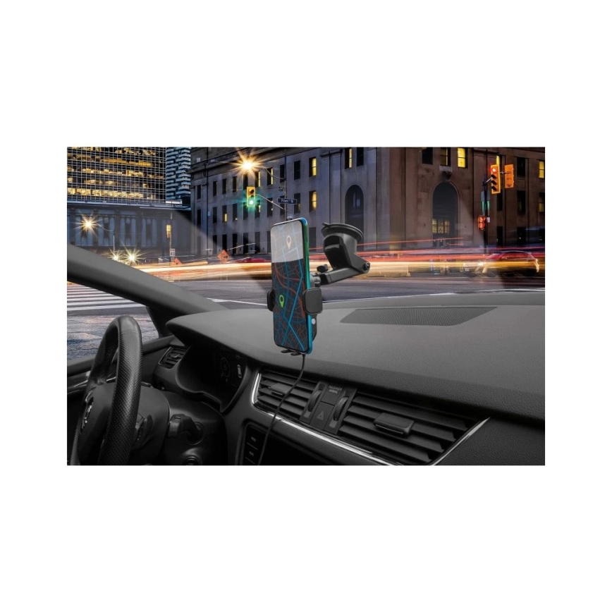 Aligator HAK2 - Suporte para telemóvel de automóvel com fecho automático e carregamento sem fios Qi 15W, preto