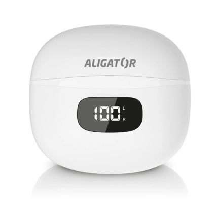 Aligator TWS08WT - Auriculares sem fios com Cancelamento Ativo de Ruído (ANC), 200 mAh + 2x 30 mAh, IP40, brancos