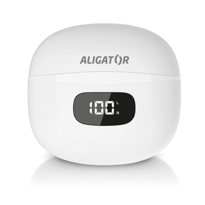 Aligator TWS08WT - Auriculares sem fios com Cancelamento Ativo de Ruído (ANC), 200 mAh + 2x 30 mAh, IP40, brancos