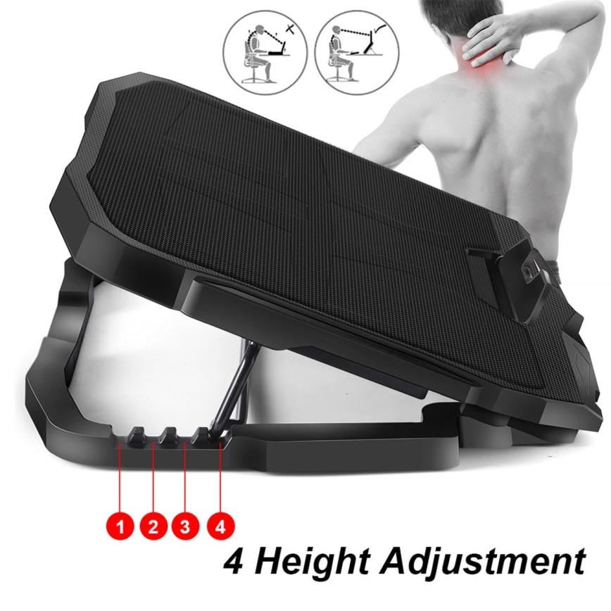 Almofada de arrefecimento para portátil 4x ventoinha 2xUSB preta