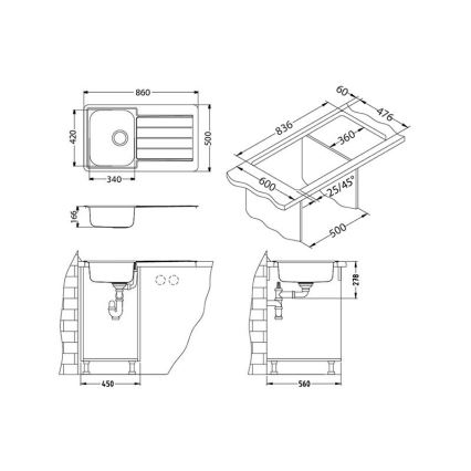 ALVEUS 1065560 - Cuba de cozinha LINE 86x50 cm aço inoxidável acetinado