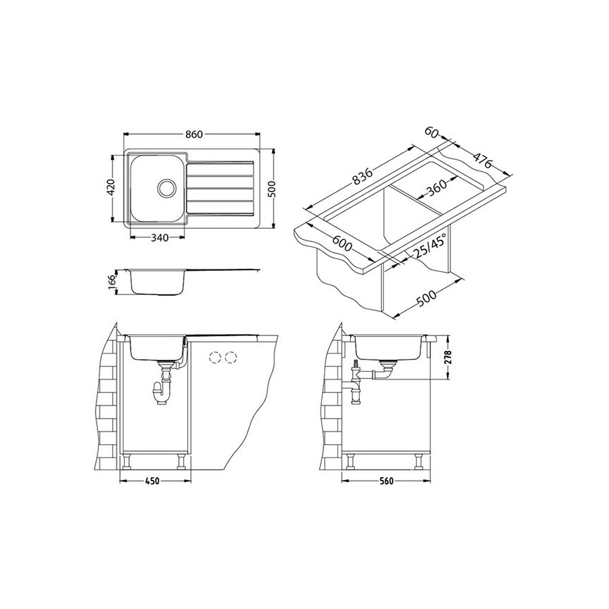 ALVEUS 1065560 - Cuba de cozinha LINE 86x50 cm aço inoxidável acetinado