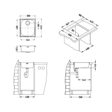 ALVEUS 1082195 - Lava-loiça de cozinha BASIC 44x38 cm mate aço/satin, grande outlet