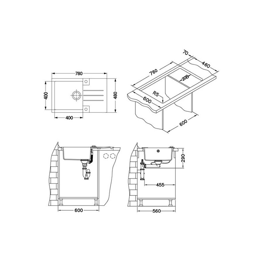 ALVEUS 1090946 - Lava-loiça de cozinha ROCK 78x48 cm granito/bege