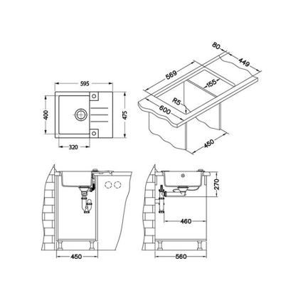 ALVEUS 1090947 - Lava-loiça de cozinha ROCK 59,5x47,5 cm granito/branco