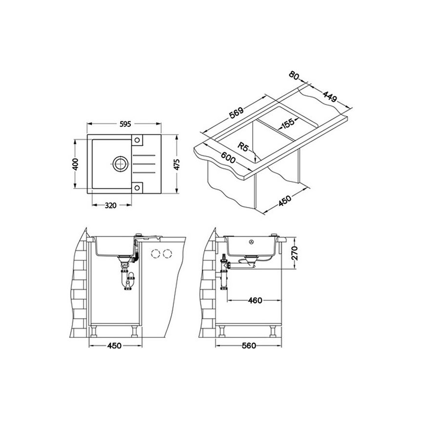 ALVEUS 1090947 - Lava-loiça de cozinha ROCK 59,5x47,5 cm granito/branco