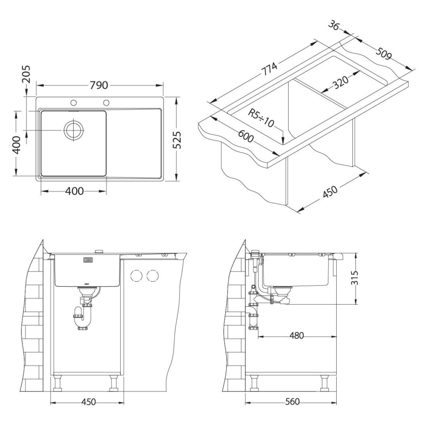 ALVEUS 1103651 - Lava-loiça de cozinha PURE 79x52,5 cm satin, direita