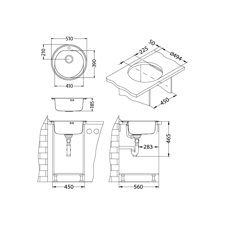 ALVEUS 1116756 - Pia de cozinha FORM diâmetro 51 cm aço mate/satinado, profundidade 18,5 cm
