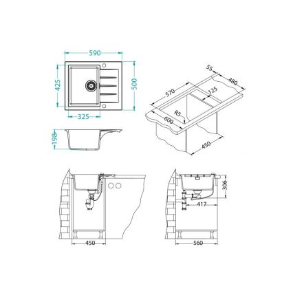 ALVEUS 1132017 - Lava-loiça de cozinha CADIT 59x50 cm granito/branco