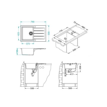 ALVEUS 1132024 - Lava-loiça de cozinha CADIT 79x50 cm granito/bege