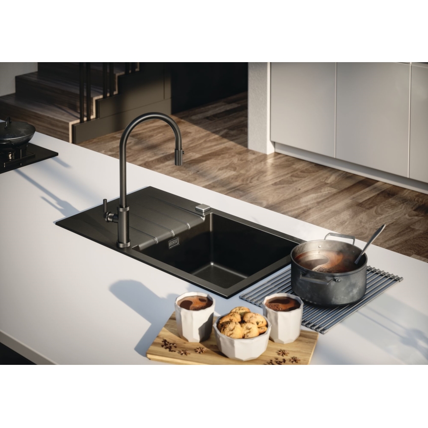 ALVEUS 1132179 - Torneira de lavatório com pulverizador extensível NERINA 46,8 cm aço inoxidável/preto