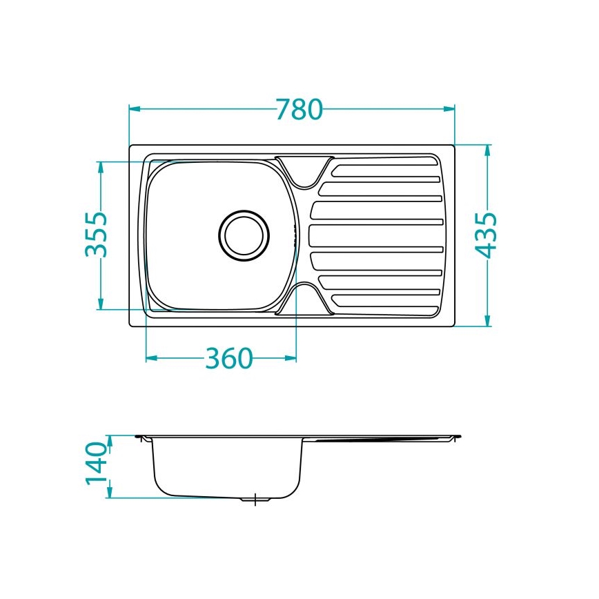 ALVEUS 1136539 - Cuba de cozinha BASIC 78x43,5 cm, aço inoxidável satinado, válvula de escoamento grande