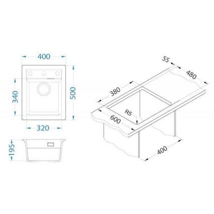 ALVEUS 1139769 - Lava-loiça de cozinha ATROX 50x40 cm granito/bege