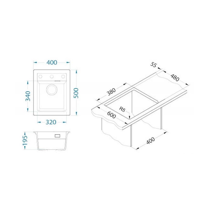 ALVEUS 1139769 - Lava-loiça de cozinha ATROX 50x40 cm granito/bege