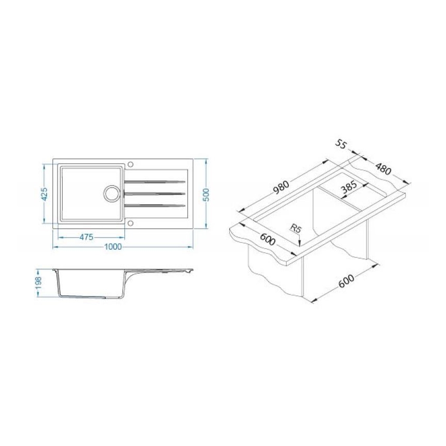 ALVEUS 1140598 - Lava-loiça de cozinha CADIT 100x50 cm granito/preto