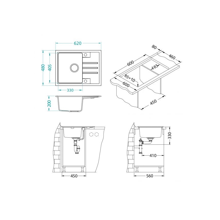 ALVEUS 1149080 - Lava-loiça de cozinha INTERMEZZO 62x48 cm granito/preto