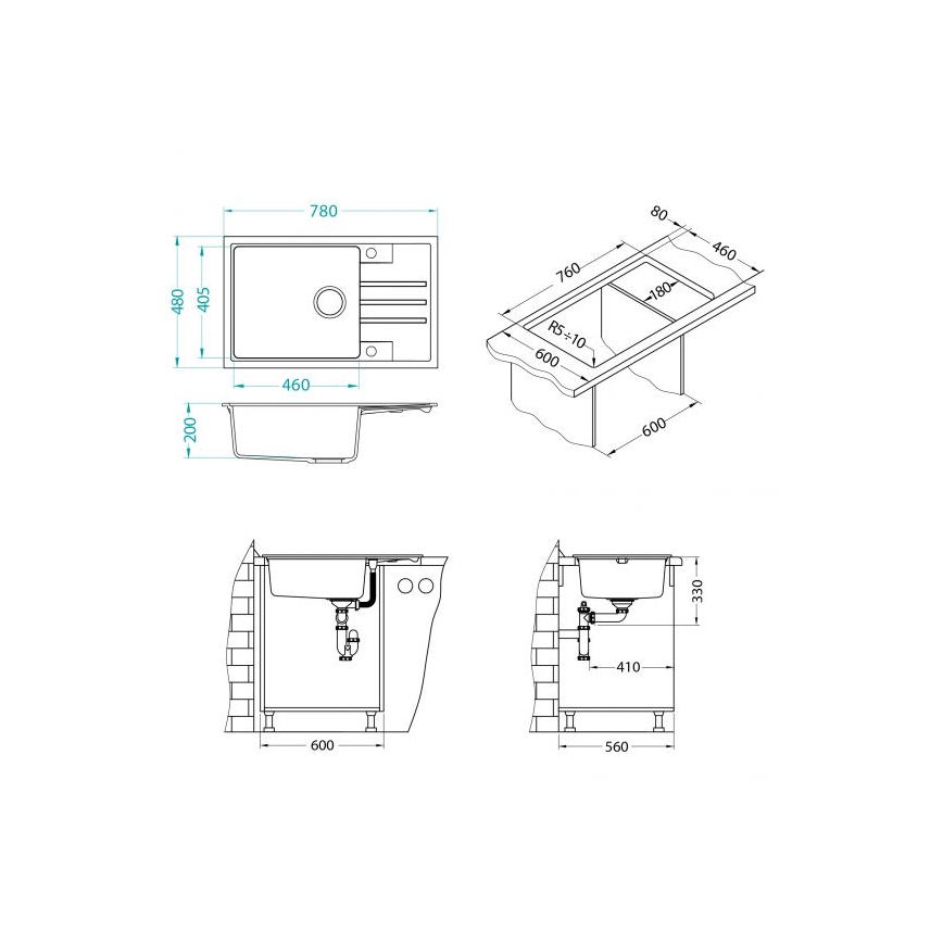ALVEUS 1149117 - Lava-loiça de cozinha INTERMEZZO 78x48 cm granito/preto