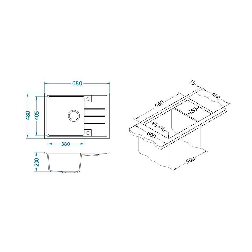ALVEUS 1149126 - Lava-loiça de cozinha INTERMEZZO 68x48 cm granito/preto
