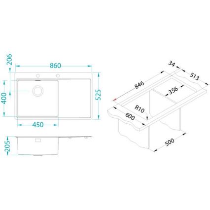 ALVEUS 1149518 - Cuba de cozinha PURE 86x52,5 cm aço inoxidável