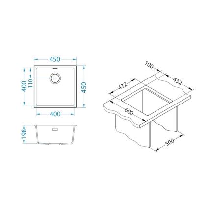 ALVEUS 1150044 - Lavatório de cozinha OMNI 45x45 cm granito/branco