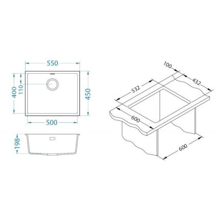 ALVEUS 1150051 - Cuba de cozinha OMNI 55x45 cm granito/branco