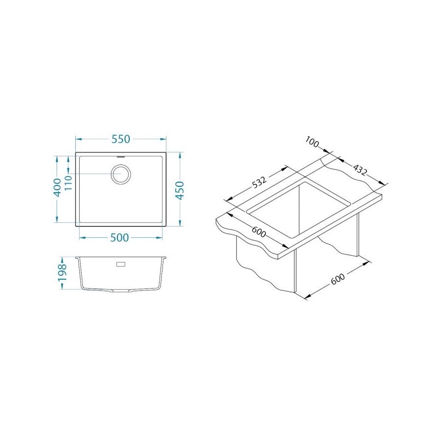 ALVEUS 1150051 - Pia de cozinha OMNI 55x45 cm granito/branco