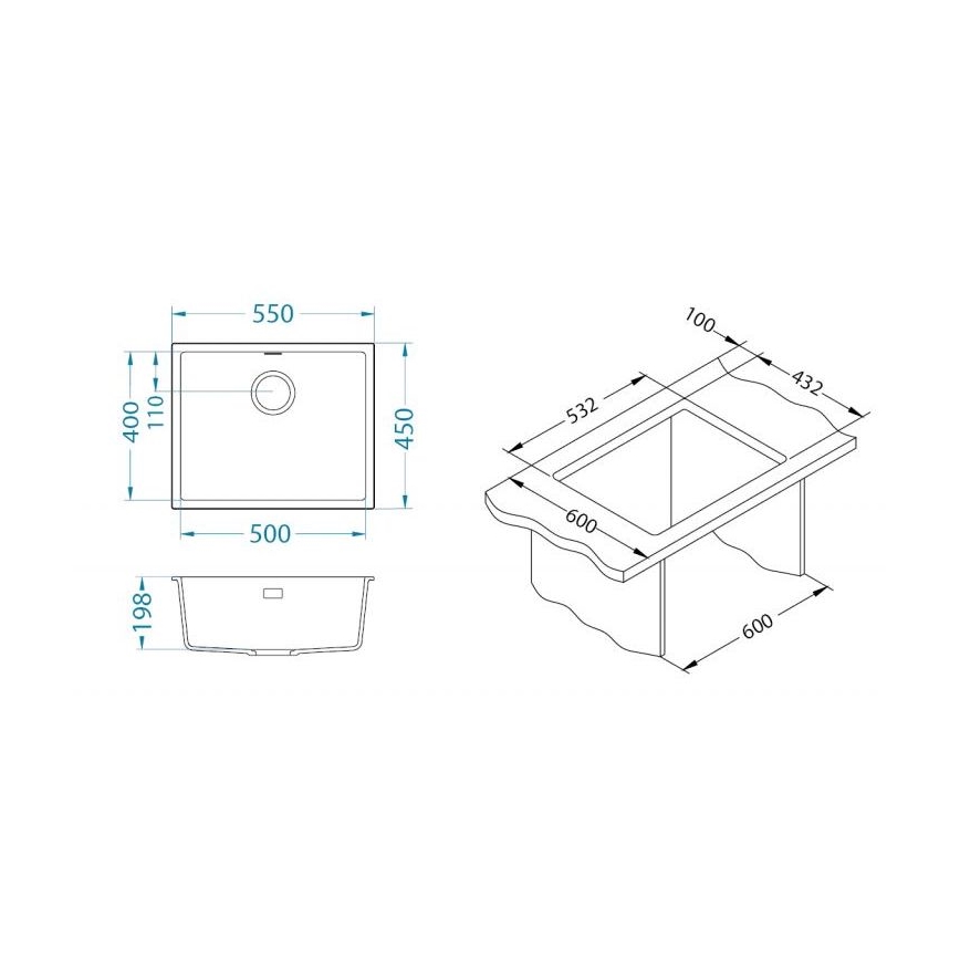 ALVEUS 1150057 - Cuba de cozinha OMNI 55x45 cm granito/preto