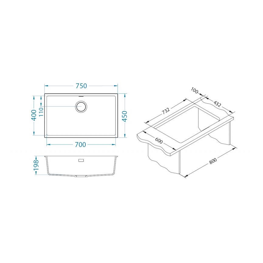 ALVEUS 1150064 - Cuba de cozinha OMNI 75x45 cm granito/preto