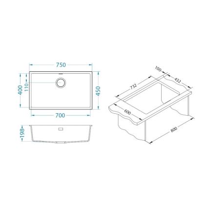 ALVEUS 1150064 - Pia de cozinha OMNI 75x45 cm granito/preto