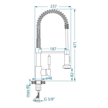 ALVEUS 1150887 - Torneira de cozinha com bica flexível e chuveirinho URBAN 47,1 cm preta
